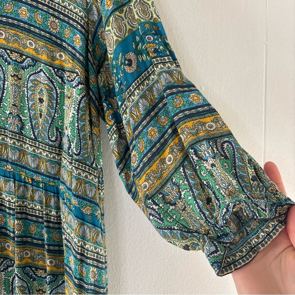NEW J. Jill Floral Paisley Peasant Maxi Dress Puff Sleeve Blue Boho Size Medium - Picture 6 of 16